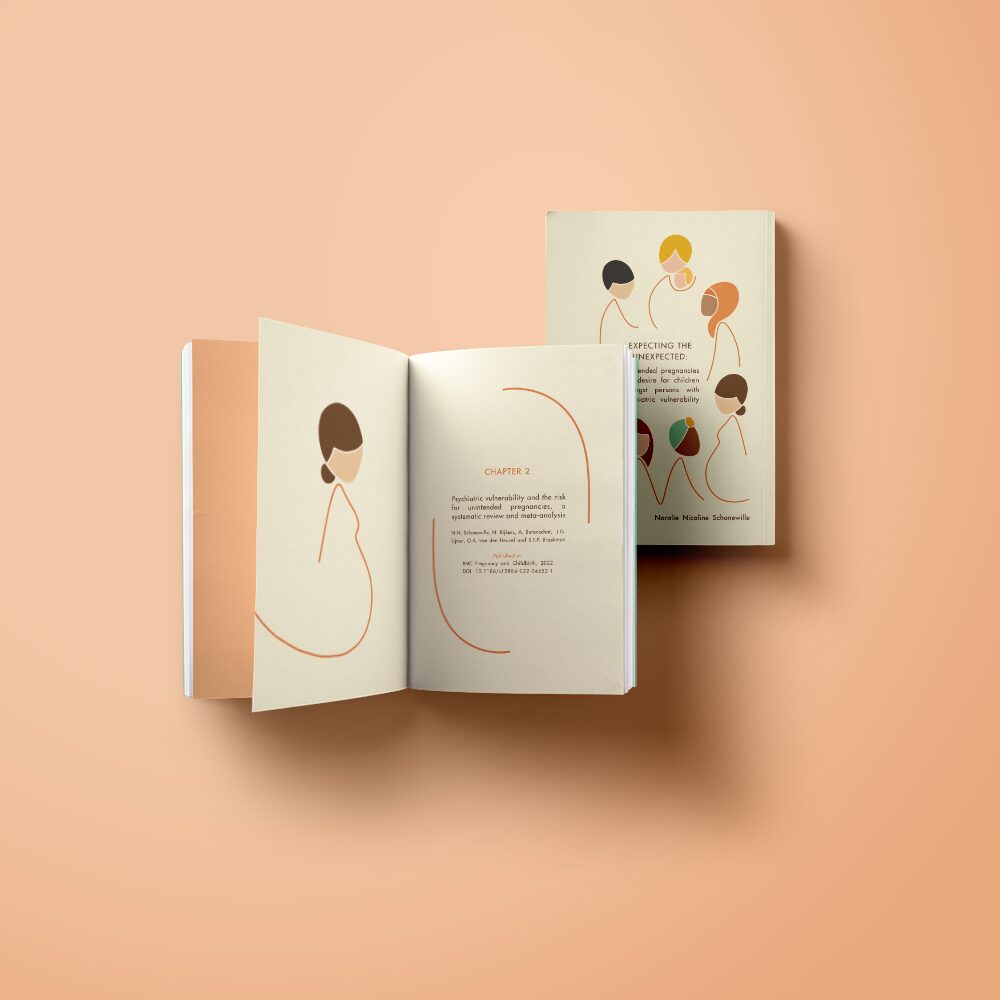 hoofdstuk-design, Noralie-Schonewille – Expecting the unexpected: Proefschriftomslag over ongeplande zwangerschappen en kinderwens bij psychische kwetsbaarheid – ontwerp door Kira